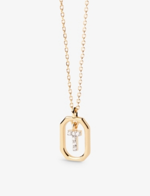 PDPAOLA: Letter T mini 18ct yellow-gold plated sterling-silver and zirconia pendant necklace