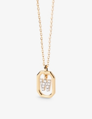 PDPAOLA: Letter W mini 18ct yellow-gold plated sterling-silver and zirconia pendant necklace