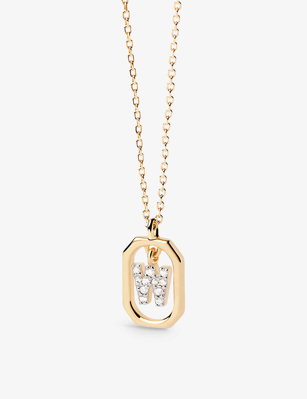 Pd Paola Womens Gold Letter W Mini 18ct Yellow-gold Plated Sterling-silver And Zirconia Pendant Neck