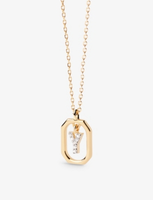 PDPAOLA: Letter Y mini 18ct yellow-gold plated sterling-silver and zirconia pendant necklace