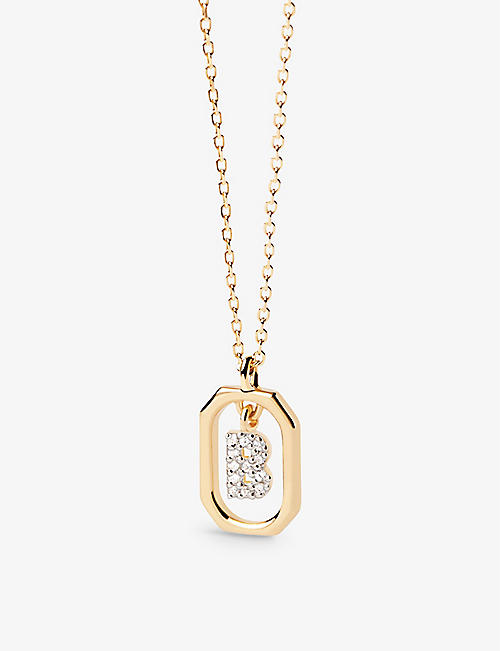 PD PAOLA: Letter B mini 18ct yellow-gold plated sterling-silver and zirconia pendant necklace