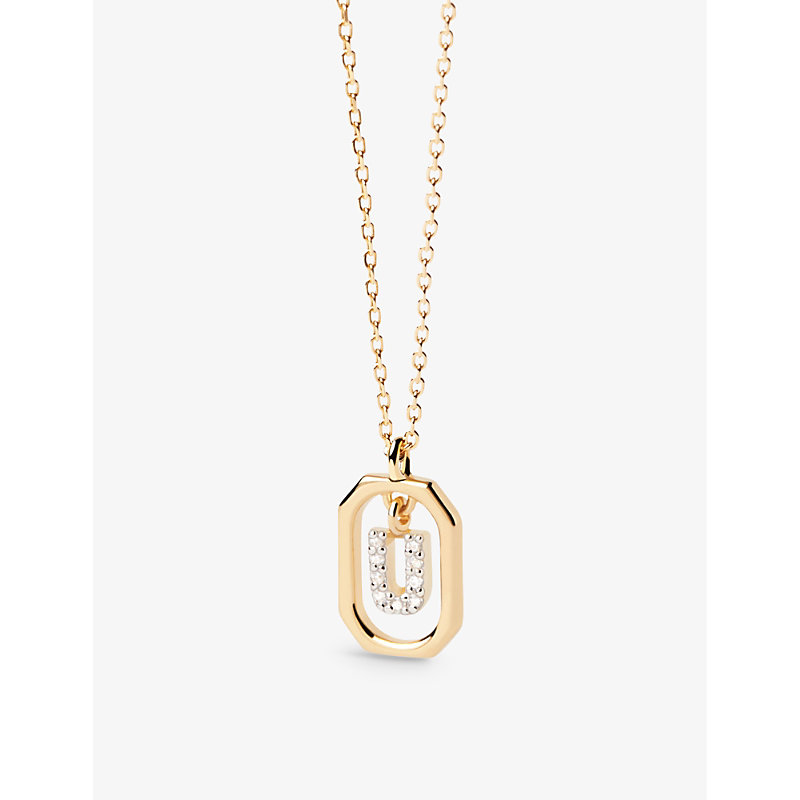 Pd Paola Womens Gold Letter U Mini 18ct Yellow-gold Plated Sterling-silver And Zirconia Pendant Neck