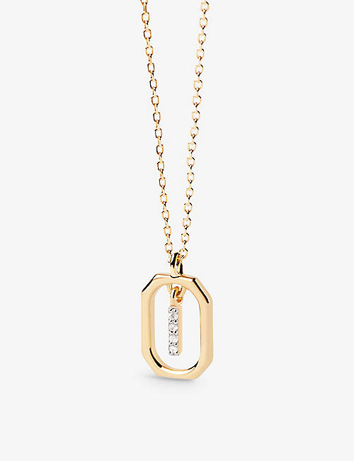 PD PAOLA: Letter I mini 18ct yellow-gold plated sterling-silver and zirconia pendant necklace