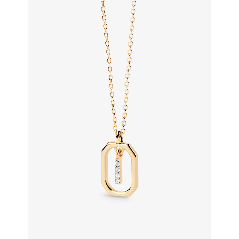 Pd Paola Womens Gold Letter I Mini 18ct Yellow-gold Plated Sterling-silver And Zirconia Pendant Neck