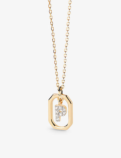 PD PAOLA: Letter P mini 18ct yellow-gold plated sterling-silver and zirconia pendant necklace
