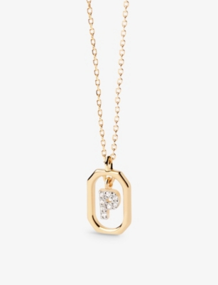 Pd Paola Womens Gold Letter P Mini 18ct Yellow-gold Plated Sterling-silver And Zirconia Pendant Neck