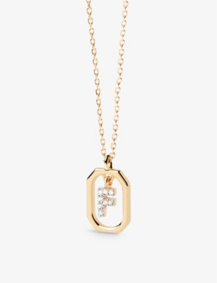 Pd Paola Womens Gold Letter F Mini 18ct Yellow-gold Plated Sterling-silver And Zirconia Pendant Neck