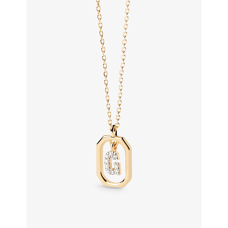 Pd Paola Womens Gold Letter G Mini 18ct Yellow-gold Plated Sterling-silver And Zirconia Pendant Neck
