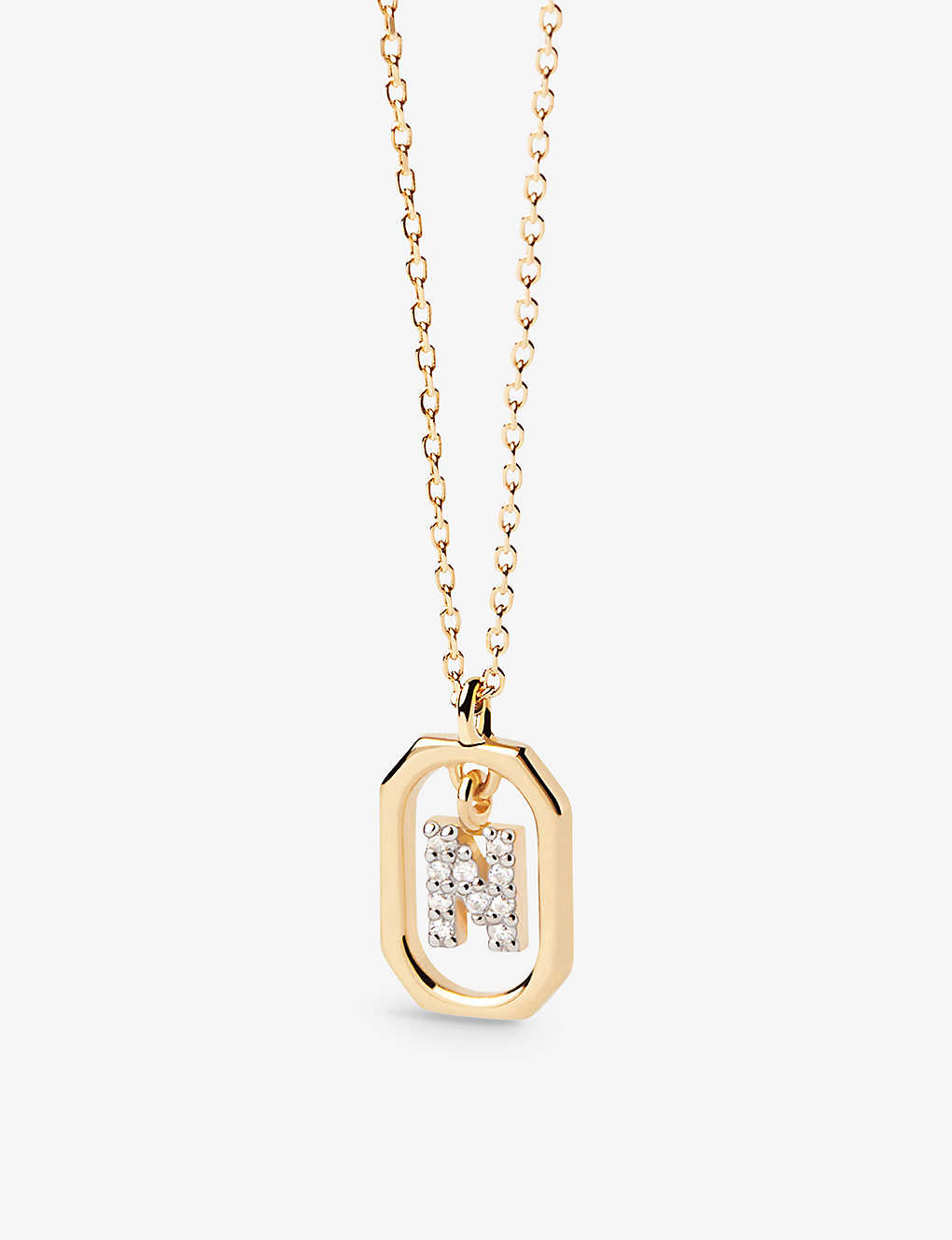 Pd Paola Womens Gold Letter N Mini 18ct Yellow-gold Plated Sterling-silver And Zirconia Pendant Neck