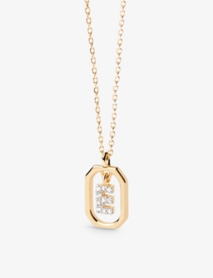 Pd Paola Womens Gold Letter E Mini 18ct Yellow-gold Plated Sterling-silver And Zirconia Pendant Neck