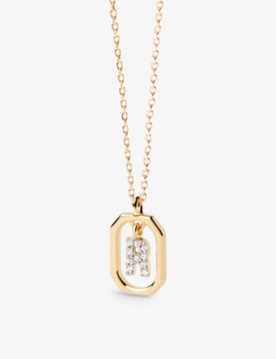 Pd Paola Womens Gold Letter R Mini 18ct Yellow-gold Plated Sterling-silver And Zirconia Pendant Neck