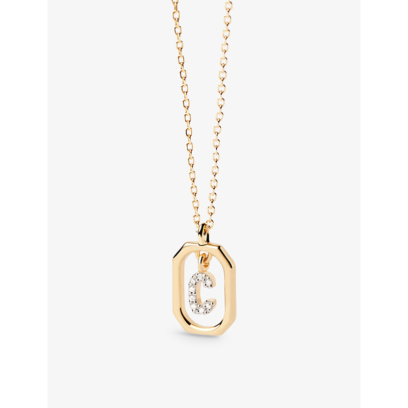 Pd Paola Womens Gold Letter C Mini 18ct Yellow-gold Plated Sterling-silver And Zirconia Pendant Neck