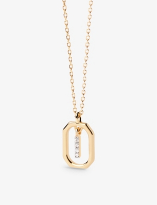 Pd Paola Womens Gold Letter L Mini 18ct Yellow-gold Plated Sterling-silver And Zirconia Pendant Neck