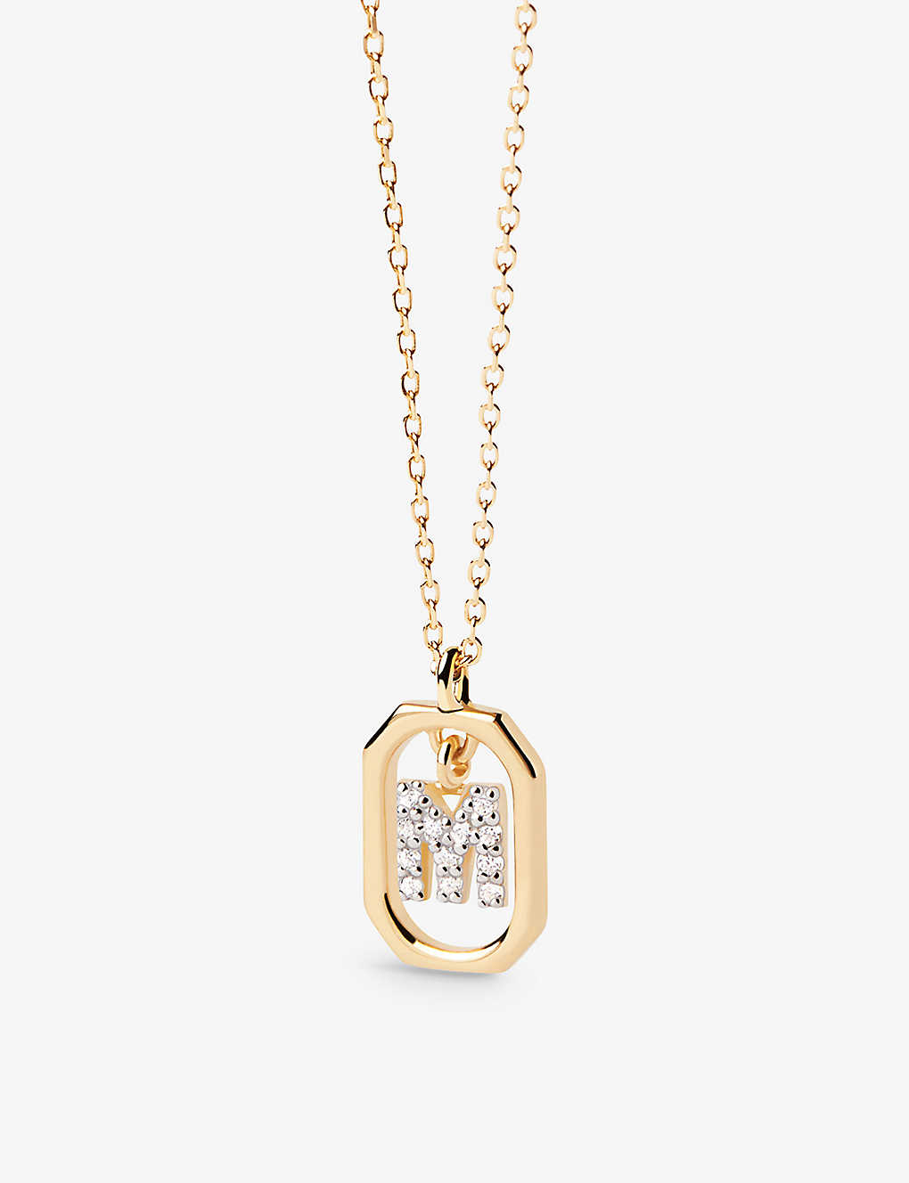 Pd Paola Womens Gold Letter M Mini 18ct Yellow-gold Plated Sterling-silver And Zirconia Pendant Neck
