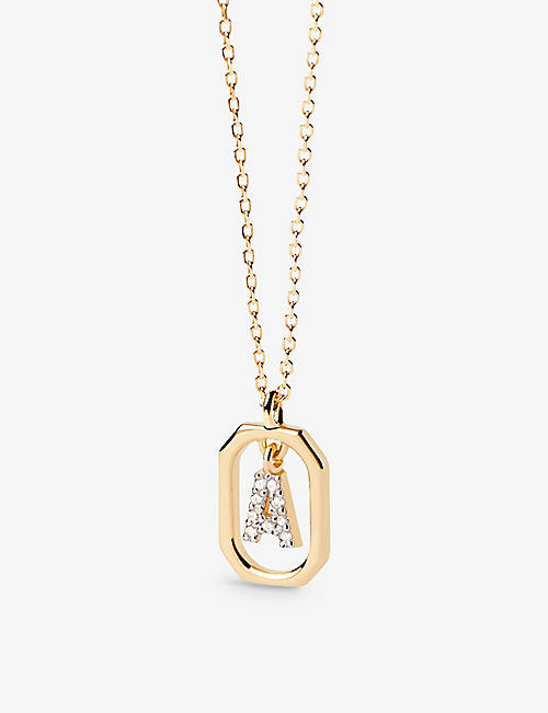 PD PAOLA: Letter A mini 18ct yellow-gold plated sterling-silver and zirconia pendant necklace