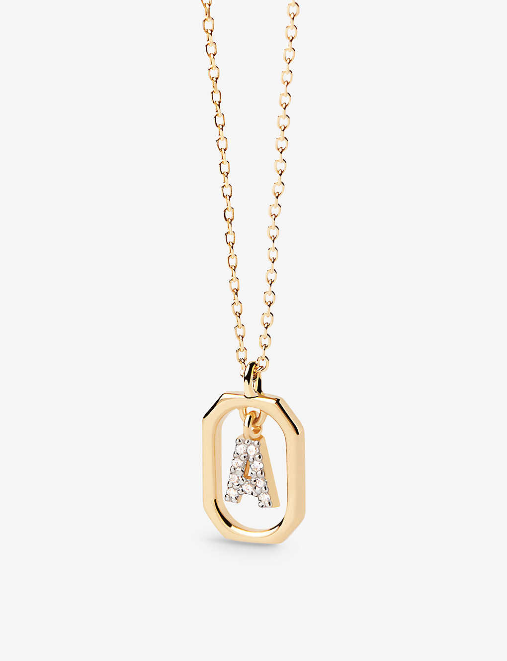Pd Paola Womens Gold Letter A Mini 18ct Yellow-gold Plated Sterling-silver And Zirconia Pendant Neck