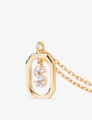Pdpaola Womens Gold Letter S Mini 18ct Yellow Gold-plated Sterling-silver And Zirconia Pendant Neckl In Gold