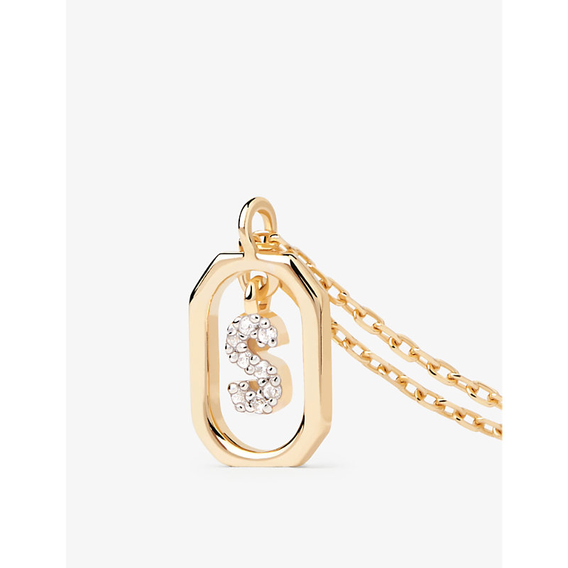 Shop Pdpaola Letter S Mini 18ct Yellow Gold-plated Sterling-silver And Zirconia Pendant Necklace