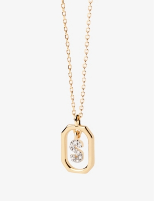 PDPAOLA: Letter S mini 18ct yellow gold-plated sterling-silver and zirconia pendant necklace
