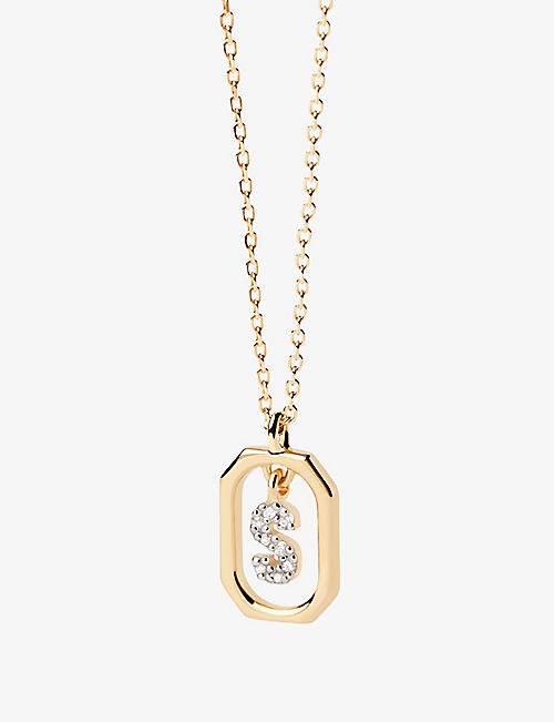 PDPAOLA: Letter S mini 18ct yellow gold-plated sterling-silver and zirconia pendant necklace