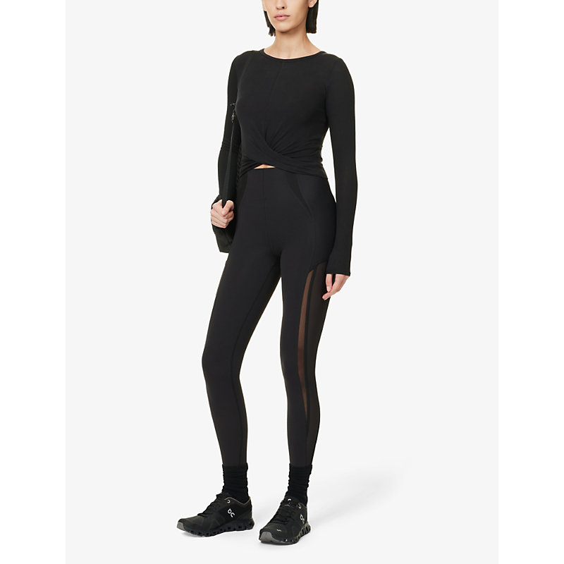 Shop Alo Yoga Women's Black Cover Wrap-front Stretch-jersey Top