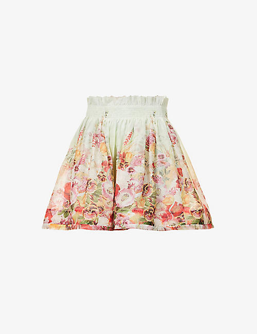 ZIMMERMANN: Wonderland floral-print silk-linen blend mini skirt