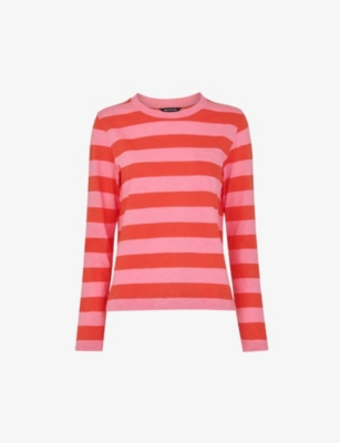 Whistles Cotton Striped Crewneck Top In Red/multi