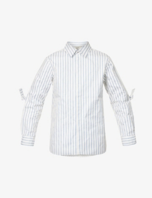 CRAIG GREEN CRAIG GREEN MEN'S BLUE STRIPE STRIPED STRUCTURED-SILHOUETTE SELF-TIE RELAXED-FIT SHELL SHIRT,65033136