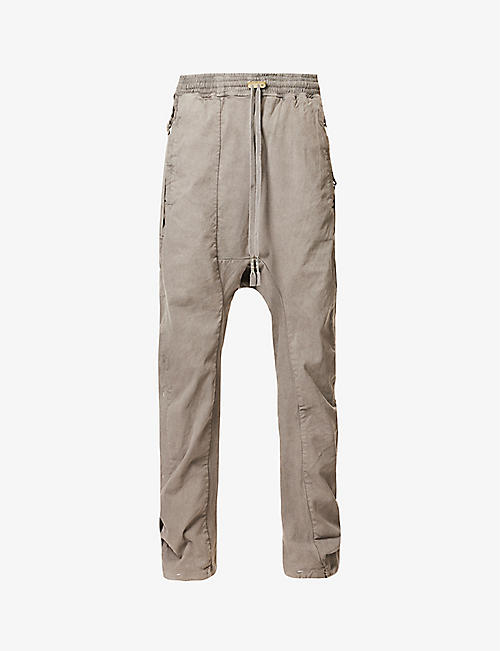 BORIS BIDJAN SABERI: Asymmetric-panel dropped-crotch relaxed-fit stretch-cotton and linen-blend trousers