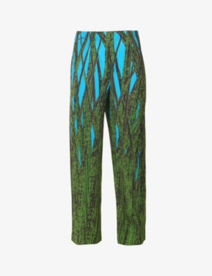 ISSEY MIYAKE HOMME PLISSE ISSEY MIYAKE MEN'S GREEN GRASS FIELD PLEATED STRAIGHT REGULAR-FIT WOVEN TROUSERS,65040844