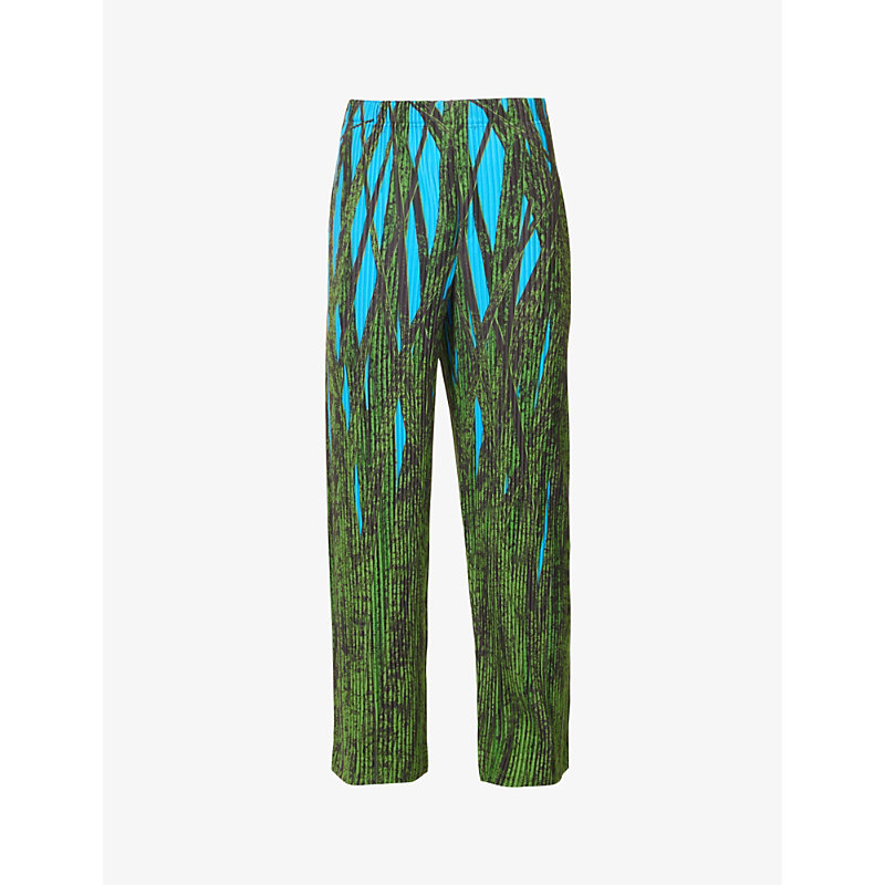 Issey Miyake Grass Field Pleated Straight Leg Pants In Green