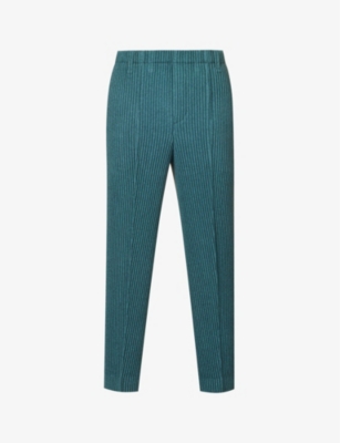 ISSEY MIYAKE HOMME PLISSE ISSEY MIYAKE MEN'S GREEN PLEATED ELASTICATED-WAIST STRAIGHT MID-RISE WOVEN TROUSERS,65040929
