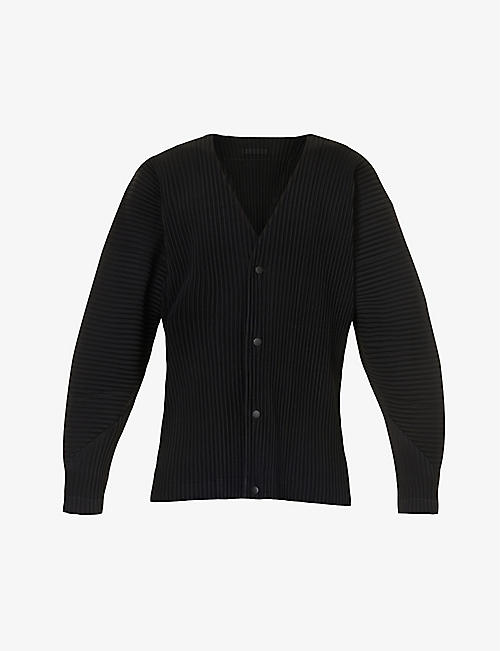 HOMME PLISSE ISSEY MIYAKE: Pleated V-neck relaxed-fit woven cardigan