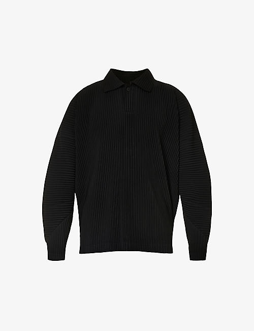 HOMME PLISSE ISSEY MIYAKE: Pleated long-sleeve relaxed-fit woven polo shirt