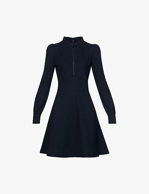 ME AND EM: Frill-collar zip-up stretch-woven mini dress