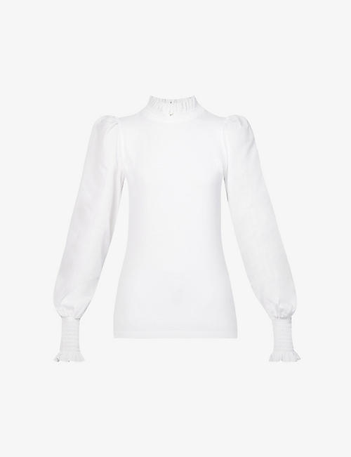ME AND EM: Frilled-collar blouson-sleeve stretch-jersey top