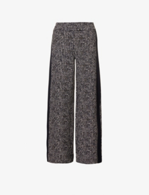 Me And Em Side-striped Wide-leg Cotton Trousers In Navy/pink/gold