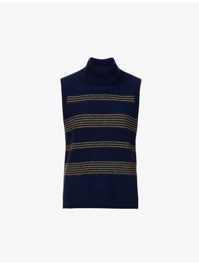 Striped detachable-snood cashmere and silk-blend knitted vest
