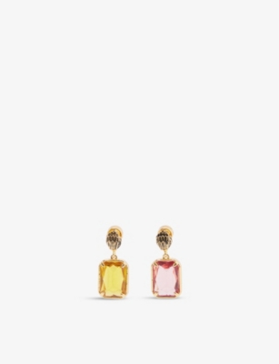 KURT GEIGER LONDON: Rectangular-stone eagle-head brass earrings