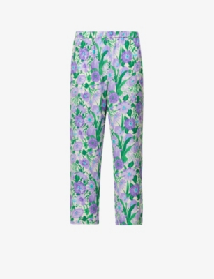 WEEKEND MAX MARA WEEKEND MAX MARA WOMEN'S LILAC KARMAN FLORAL-PRINT WIDE-LEG HIGH-RISE SILK TROUSERS,65049854