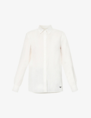 WEEKEND MAX MARA WEEKEND MAX MARA WOMEN'S WHITE WERNER BRAND-EMBROIDERED REGULAR-FIT LINEN SHIRT,65051116