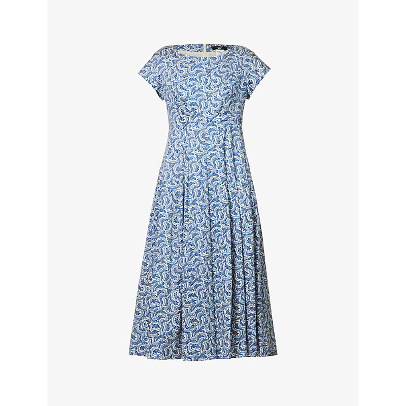 Weekend Max Mara Womens Light Blue Viaggio Floral-print Stretch-cotton Midi Dress