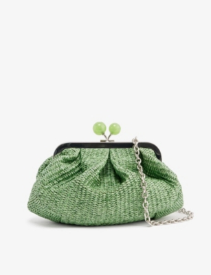 WEEKEND MAX MARA WEEKEND MAX MARA WOMEN'S GREEN PALMA CLASP-EMBELLISHED COTTON-RAFFIA CLUTCH BAG,65052472