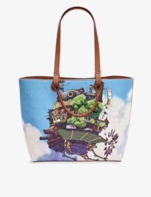 Loewe, x Howl's Moving Castle Small leather-trimmed basket tote, Women, Multicolor, Unisize, Totes