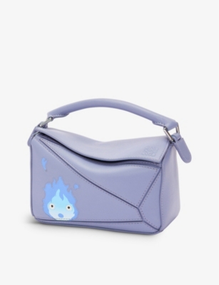 LOEWE x Howls Calcifer Mini Puzzle Bag In Satin Calfskin Blueberry