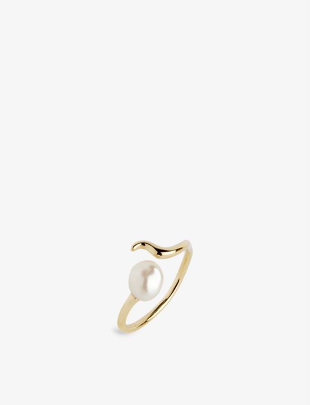 Moonshine 22ct yellow-gold plated sterling-silver and pearl ring