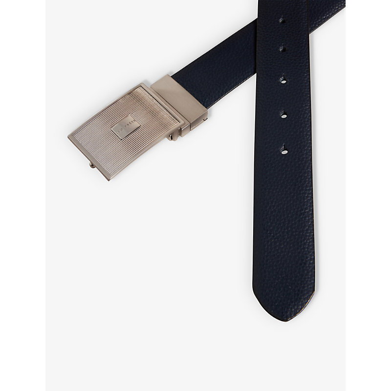 Shop Ted Baker Aydon Logo-buckle Leather Belt In Navy