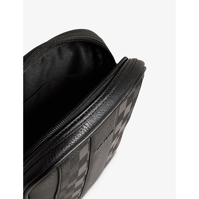 Shop Ted Baker Waydon Checked Logo-embellished Faux-leather Crossbody Bag In Black