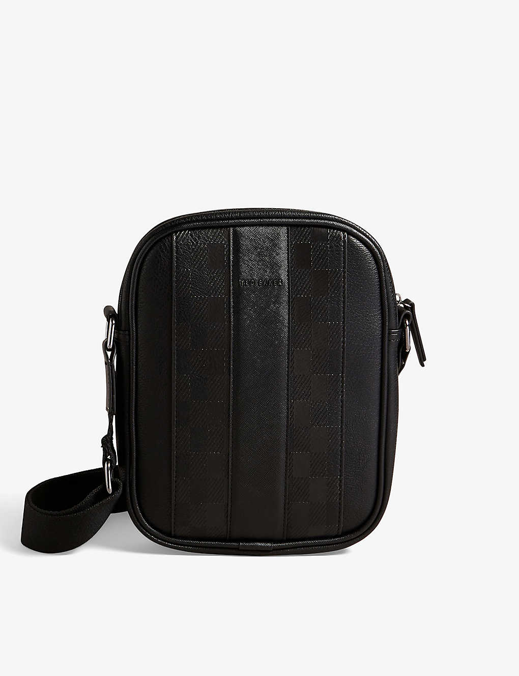 Ted Baker Mens Black Waydon Checked Logo-embellished Faux-leather Crossbody Bag