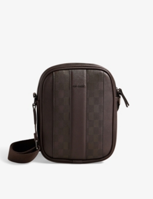TED BAKER: Waydon checked logo-embellished faux-leather crossbody bag